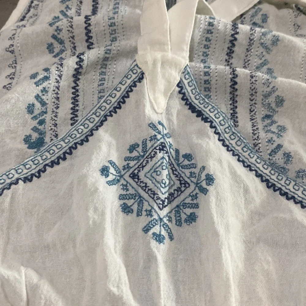 NWOT Star Mela Cotton Blue & White Embroidered Sleeveless Romper💙🤍💙 - Picture 11 of 14